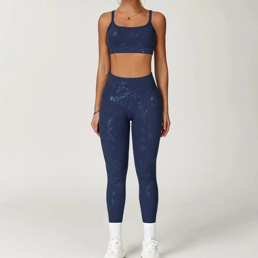 

2 Pieces Women Fitness Yoga Set Printed High Stretch Gym Running Tracksuits Sports Bra + Push Up Leggings Sets Athletic Wear