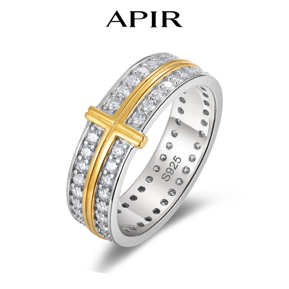 

Мужское кольцо-крест APIR S925 из серебра с муассанитом, двухцветное, с золотым покрытием, христианские ювелирные изделия, подарок на заказ