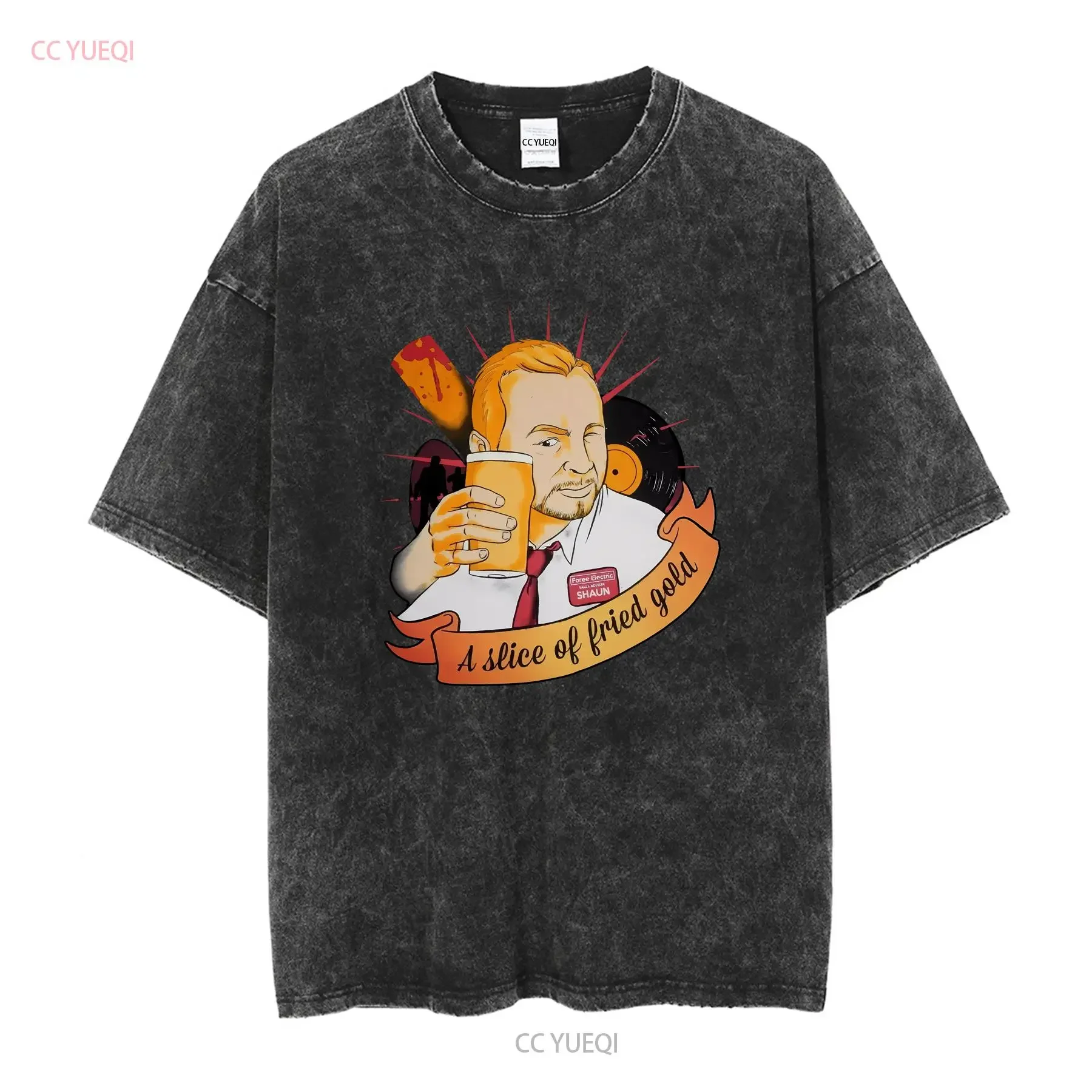 Shaun Of The Dead T Shirt Mens Size Medium Black Slice Fried Gold Zombie vintage Washed Breathable streetwear Slightly Casual