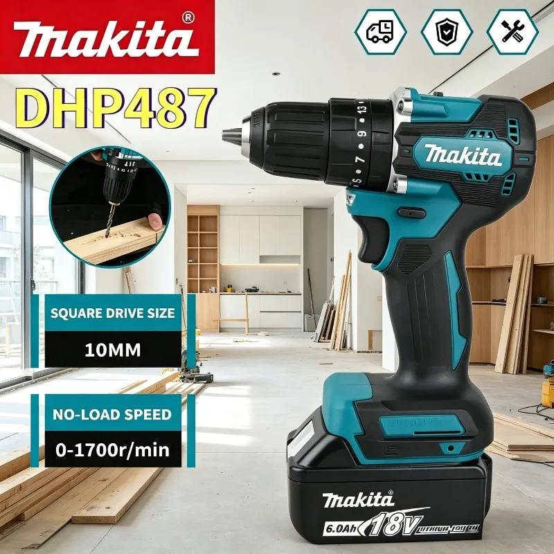 

Ударная дрель Makita DHP487, высокомоментный электрический шуруповерт, бесщеточный, аккумуляторный, перезаряжаемый, для литиевой батареи 18В.
