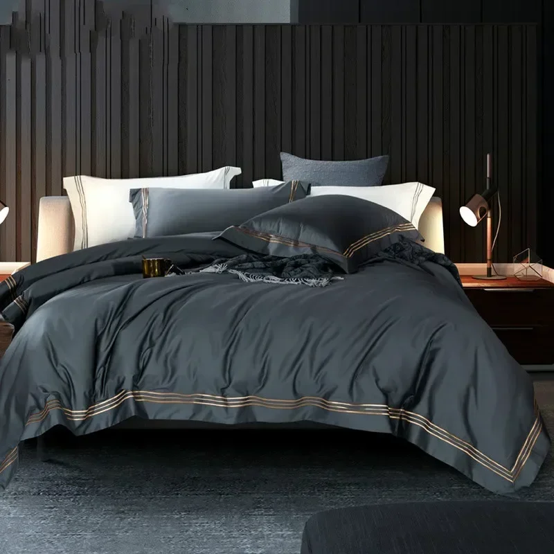 

120s long-staple cotton satin cotton light luxury quilt cover four-piece high-end hotel European-style cotton bedding