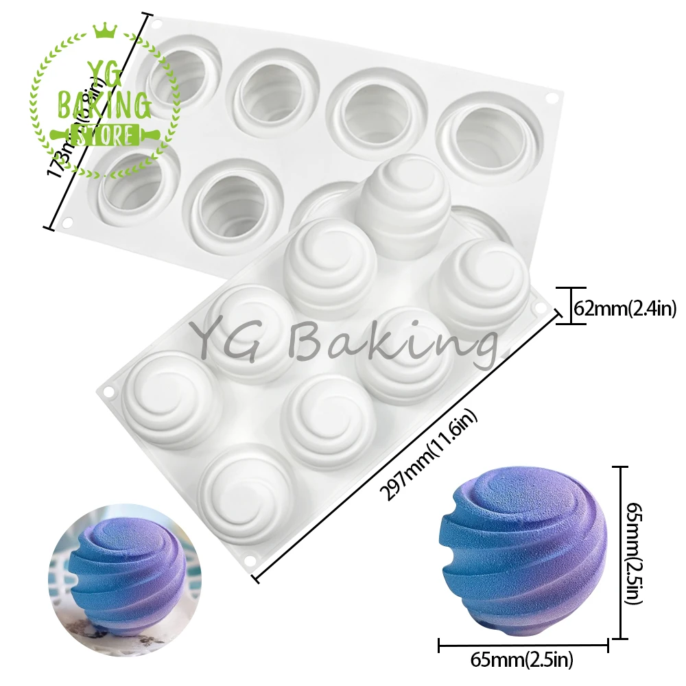 Dorica 8 Cavity 3D Spiral Sphere Pudding Mousse Mould DIY Candy Chocolate Silicone Mold Cake Decorating Tools Kitchen Bakeware