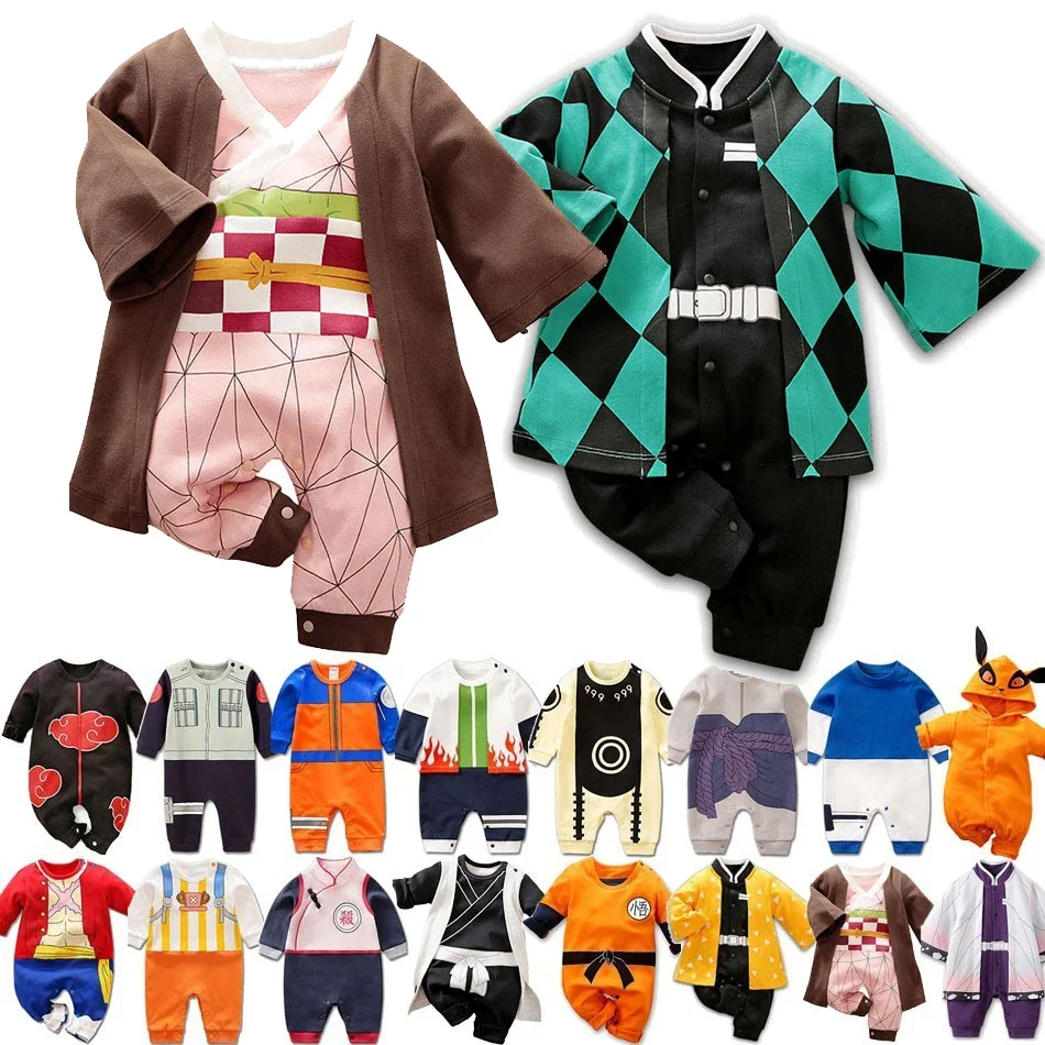 0-18 Months Anime Baby Rompers Newborn Cosplay Costume Infant Akatsuki Nezuko Tanjirou Cotton Clothes Boys Girls Kids Outfit