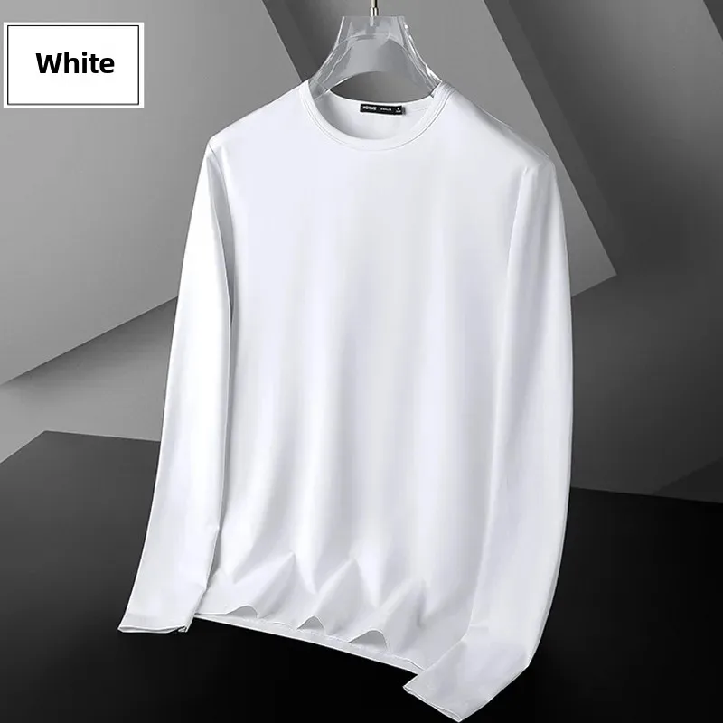 2024 Autumn New Men's and Women's Long Sleeve T-Shirt Base Layer Top Solid Color Casual Versatile Round Neck Simple Design