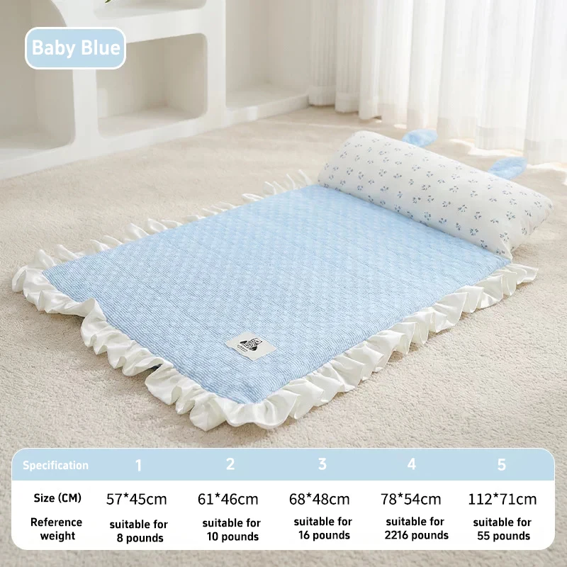 Summer Cooling Dog Bed Mat Ice Silk Pet Sleeping Pad With Pillow Washable Non-Slip Pet Mat For Small Dog Cats Summer Heat Relief_voghion.com