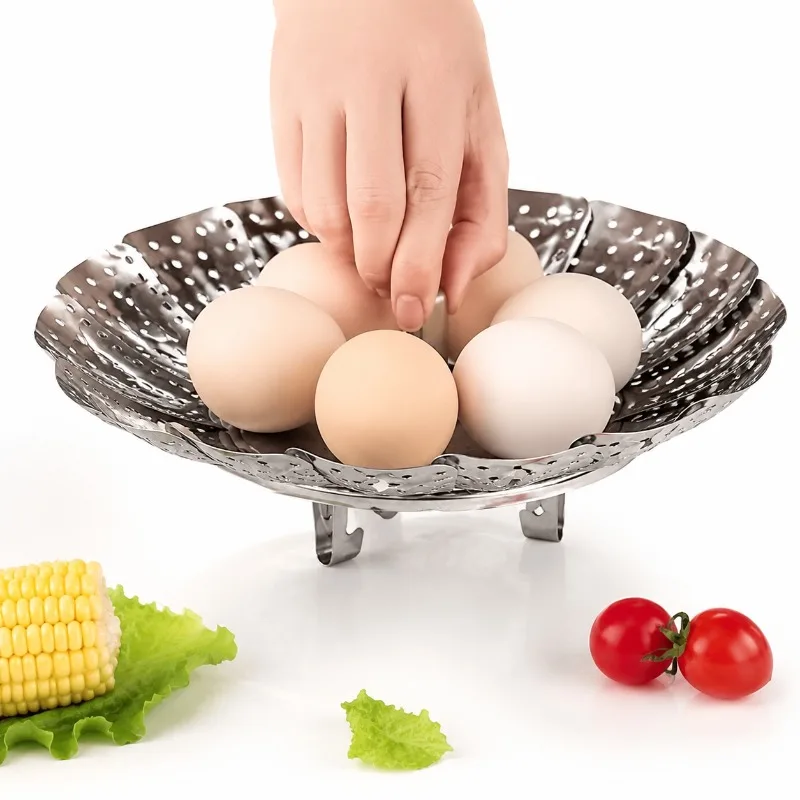 Foldable Stainless Steel Steamer Collapsible Insert Rack Kitchen Cookware Multi Purpose Vegetable Cooking Tool Kit Pro Max
