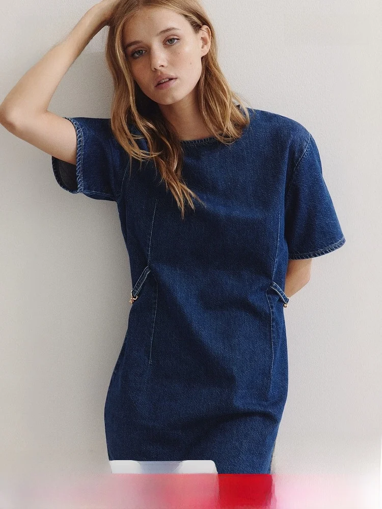 H&M Denim da donna Dr con design a bottoni Primavera Estate Casual Cotton Stand Sve round Ne Home Outdoor Leisure oppi...