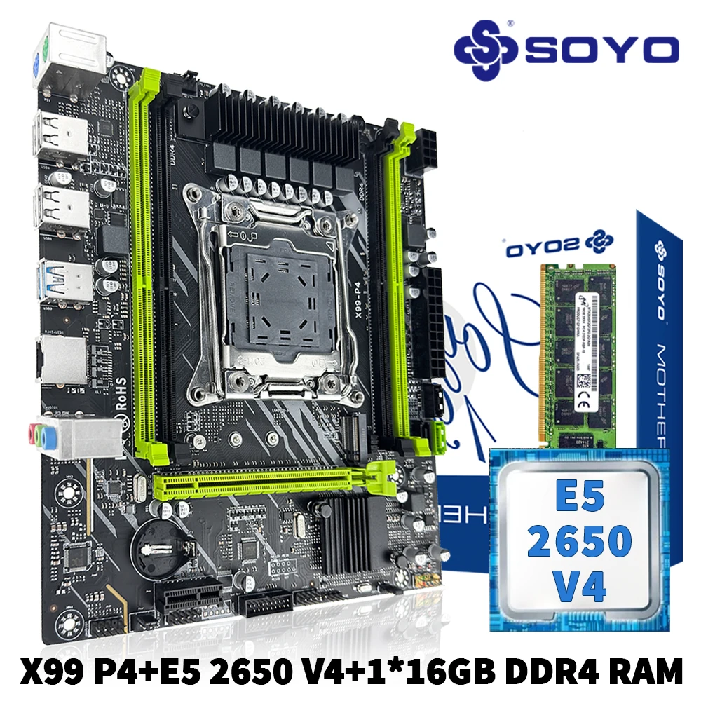 SOYO X99 Motherboard Set Kit With LGA2011-3 Xeon E5 2650 V4 CPU DDR4 16GB (1*16GB) 2133MHZ RAM for Gaming Computer