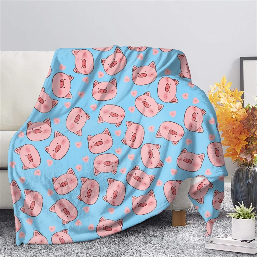 

HX Animals Flannel Blanket Cartoon Piggy 3D Printed Throw Blankets for Beds Winter Plush Quilts Cozy Baby Blanket 130X150CM