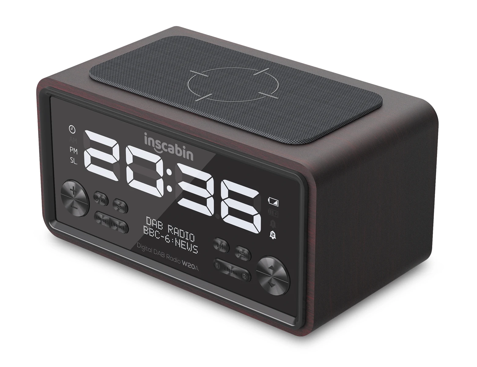 Inscabin W20 DAB/DAB+ FM Digital Radio Alarm Clock with Wireless Charging/Bluetooth/Beautiful design for Bedroom Kitchen Office