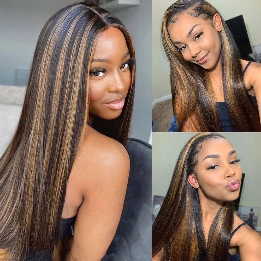 30 inch Highlight Ombre Lace Front Wig Human Hair 13x4 Hd Transparent Lace Frontal Wigs Human Hair PB/27 Straight Wigs