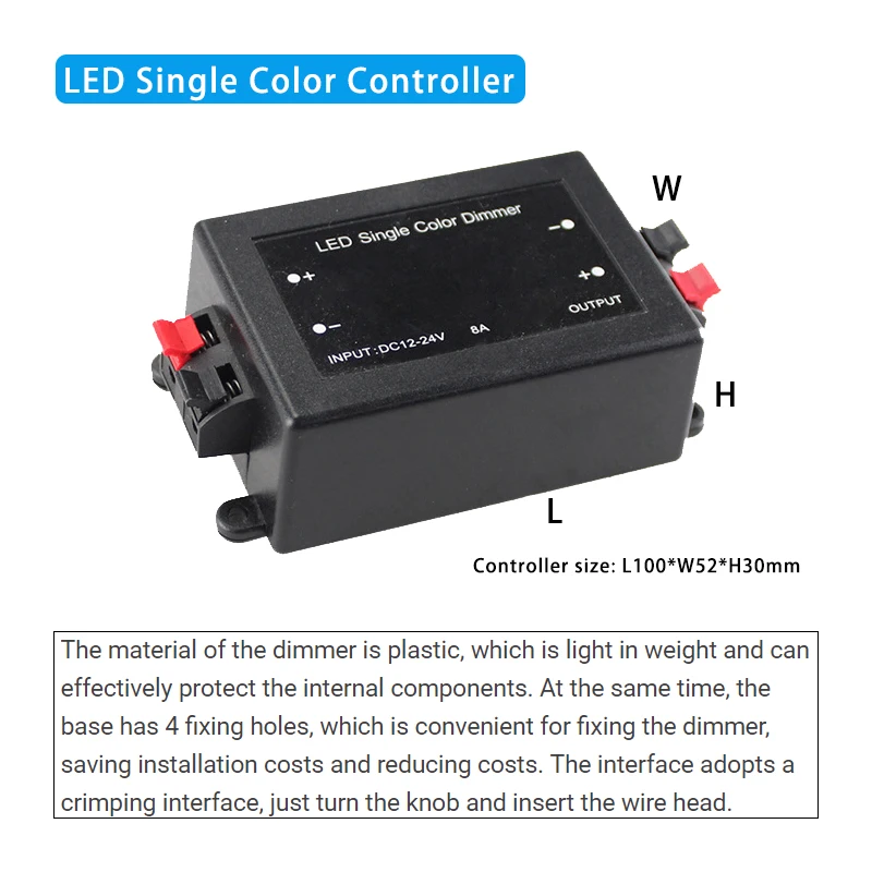 LED Monochrome Light Low Voltage Dimmer Controller 12V 24V 8A with RF Wireless Remote Control for Single Color Lighting lamps