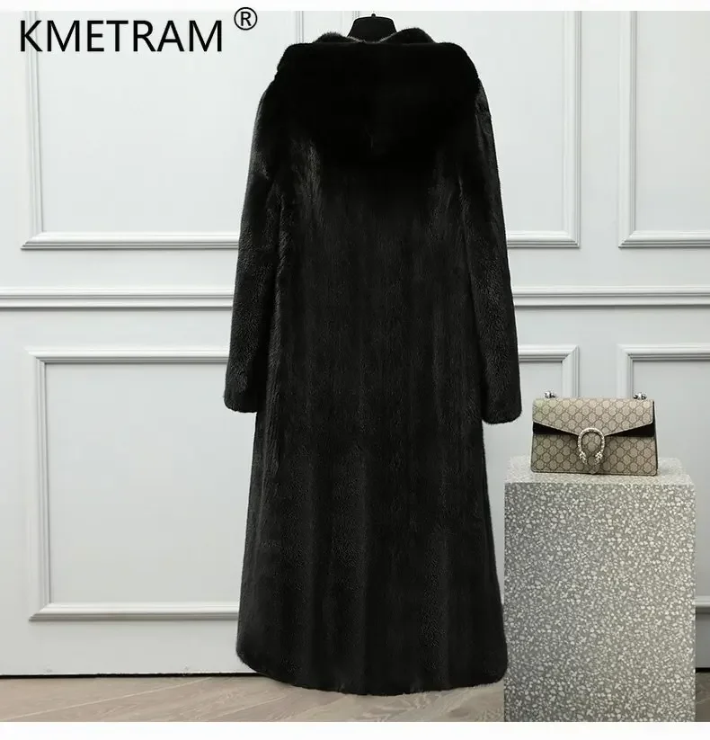 Winter Natural Mink Fur Jacket for Women Luxury Hooded Real Fur Coat Womens Clothing Long Black Fur Coats Chamarras Para Mujeres