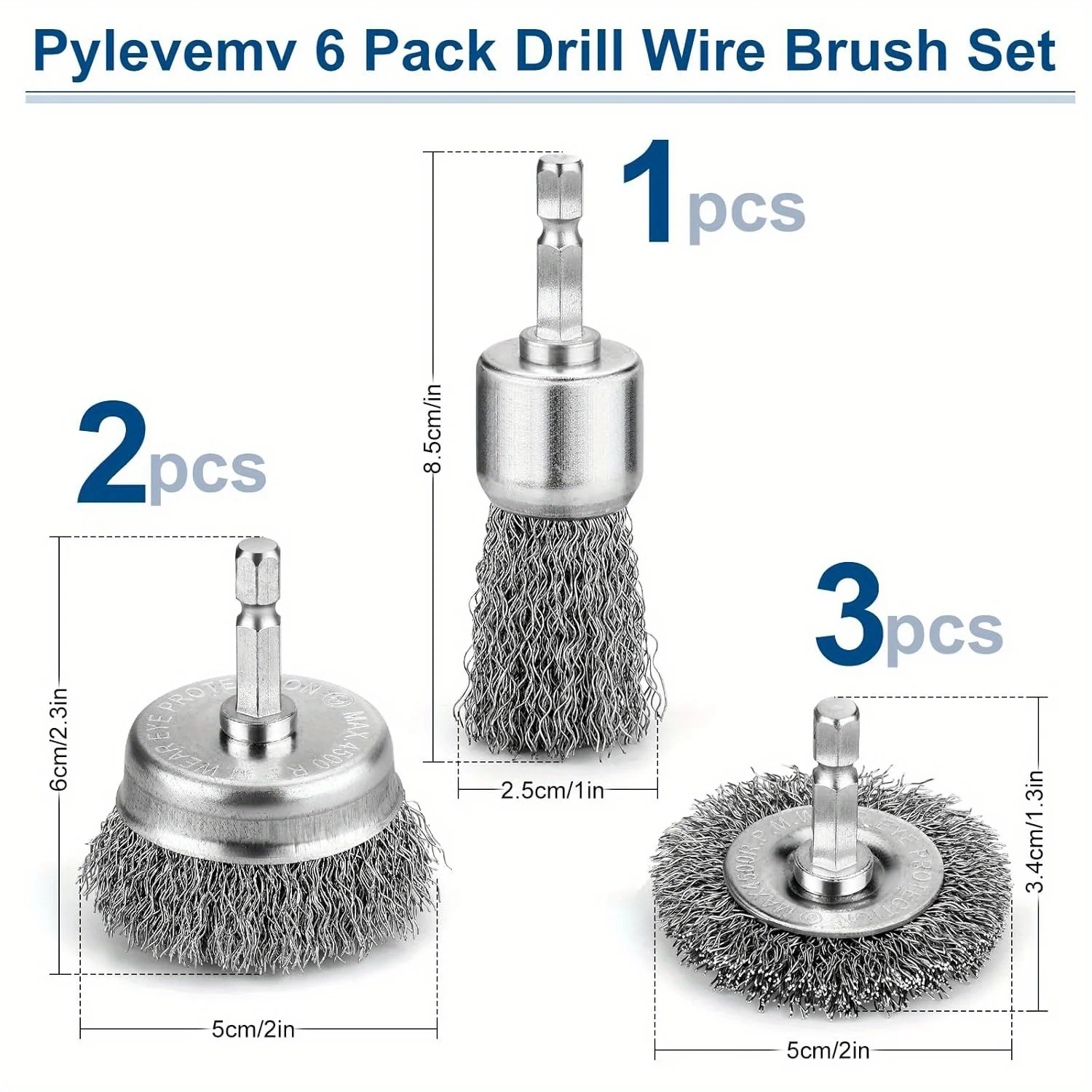 3/6/8-pcs Carbon Steel  1/4 Inch Hex Shank Drill Brush Attachment, Professional Steel Wire Brushes for Drill Bits, Rust Removal