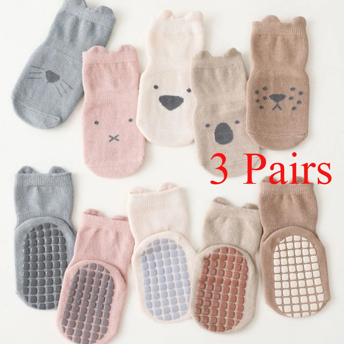 3Pairs/Lot Cartoon Baby Socks Infant Newborn Anti-Slip Cotton Floor Socks For Girls Boys Cute Unisex Rubber Grips Toddler Socken