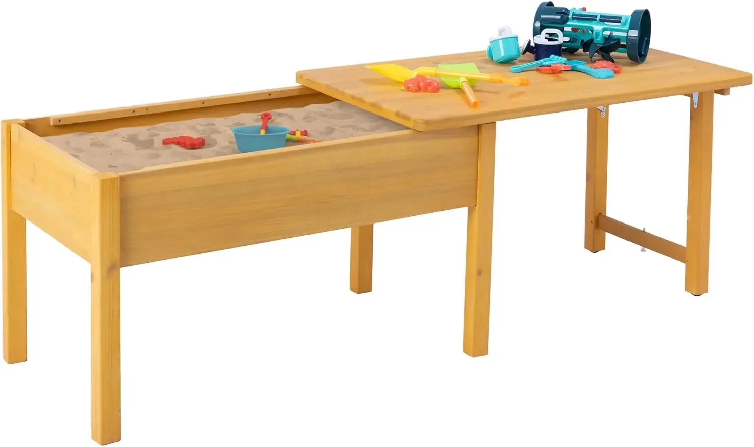 Wooden Kids Sensory Tables with Folding Lid, Activity Table for Children, Elevated Play Tables with Storage for Indoor Outdoor,