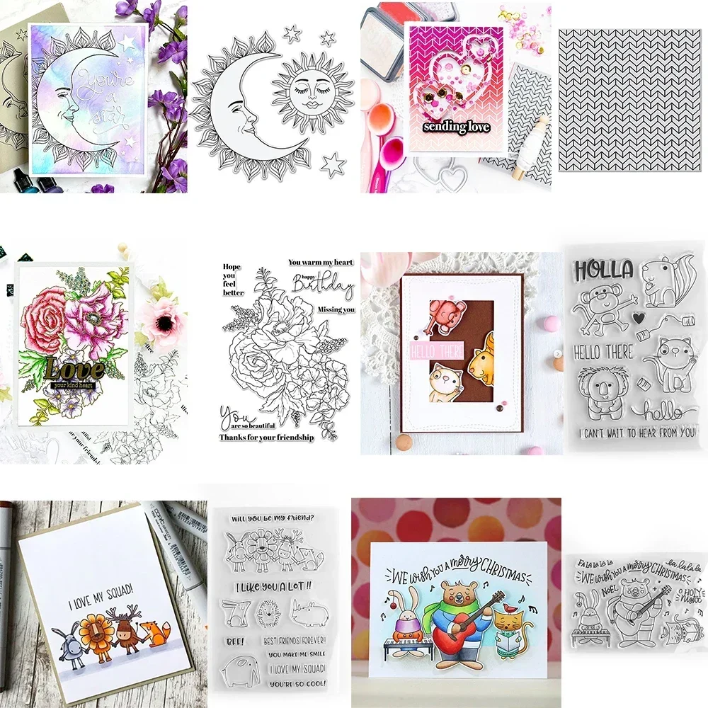 Mond und Sonne Chevron Muster klare Stempel schöner Blumenstrauß niedliche Tierfreunde Stempelset für DIY Scrapbooking Kartenhandwerk Herstellung