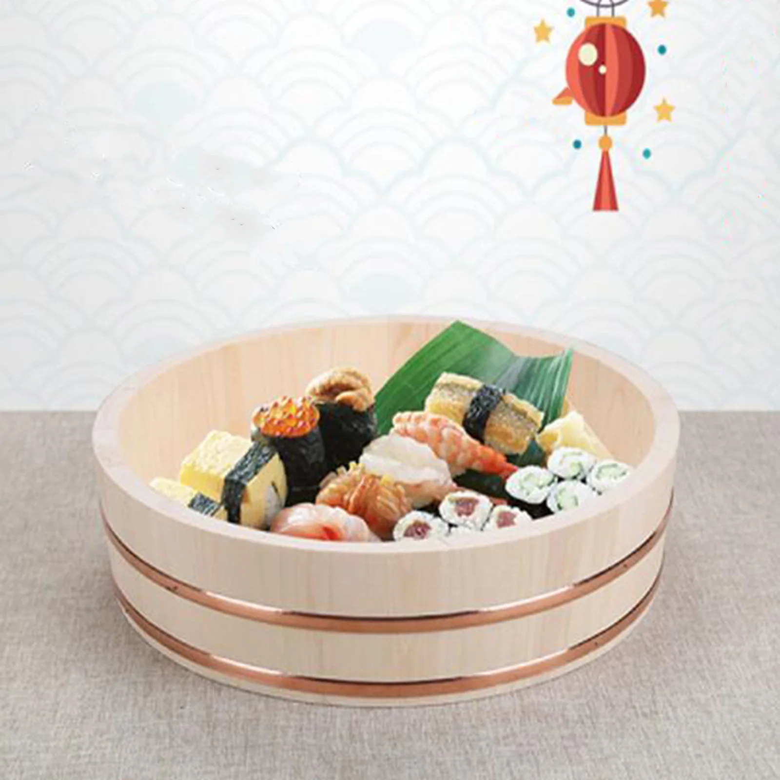 Wood Sushi Rice Bowl Multifunctional Sushi Bucket Portable Mixing Container for Restaurant Cooking Home Bibimbap Food Hot Pot