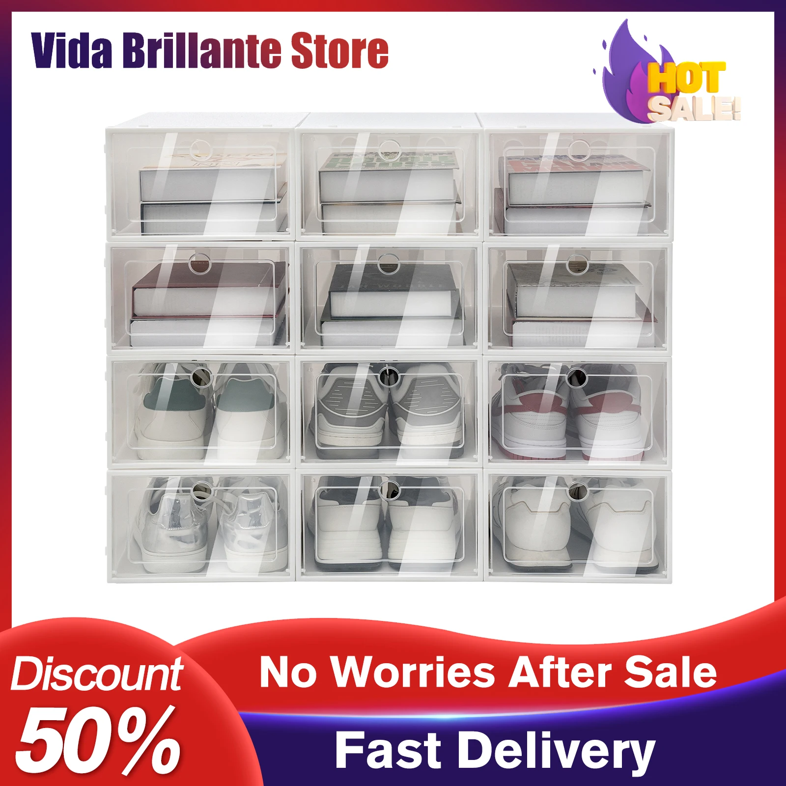 24 Pack Transparent Lid Shoe Storage Container Dustproof Shoe Storage Case Stackable DIY Organize Save Home Space Non Moldy