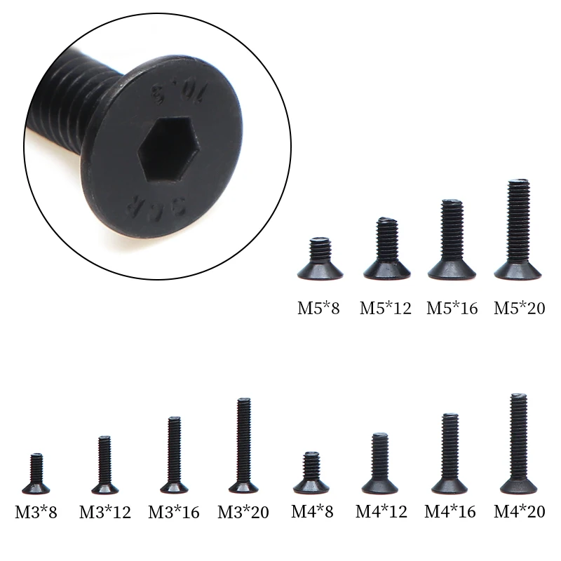 10/30pcs M2 M3 M4 M5 304 Stainless Steel/Black Carbon Steel Hex Hexagon Socket Flat Countersunk Head Allen Bolt Screws
