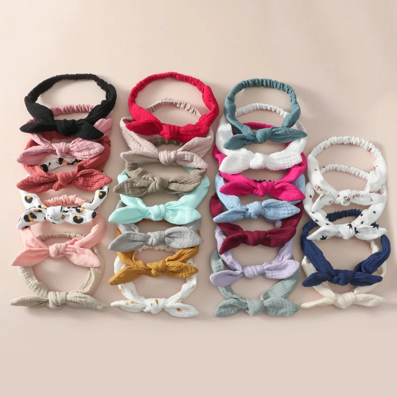 Children Pure Cotton Rabbit Ears Headband Europe and America Girls Top Knot Baby Hairband Kid\'s Ribbon Bows Hair Accessories