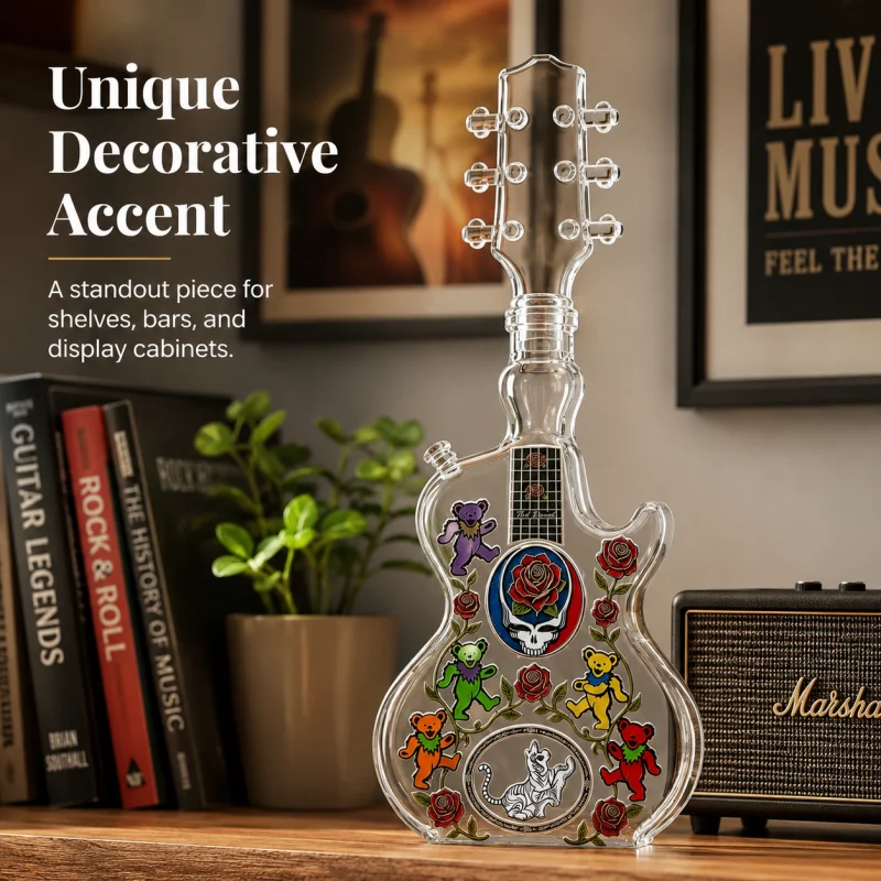 Grateful Dead Inspired Glass Guitar Decanter 350ml, Creative Whiskey Liquor Bottle, Music Fan Home Bar Decoration Gift