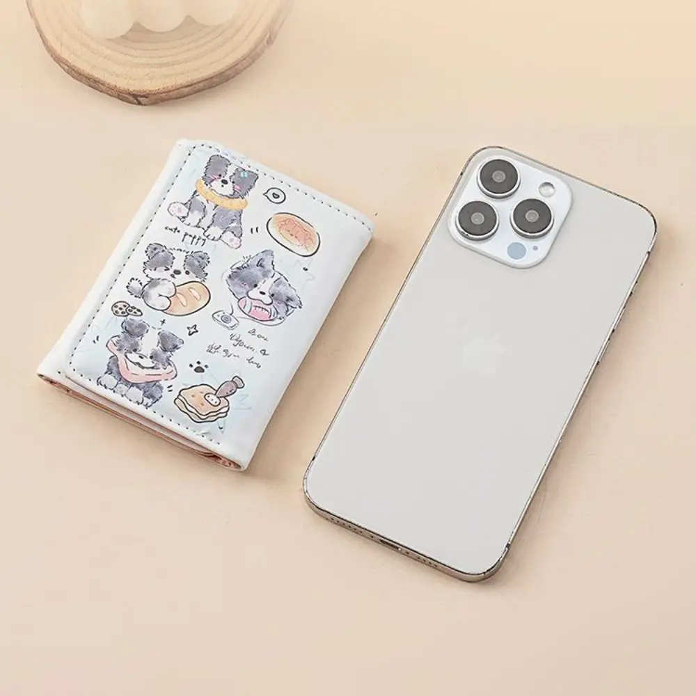 Стильный тройной короткий кошелек для девочек, большой вместительный кошелек с несколькими отделениями для карт, кошелек для монет для щенков, компактные легкие держатели для карт для женщин