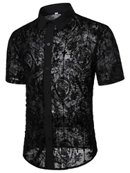 Men's Hollow Lace Shirt, Long-Sleeved, Leisure, Cooling Feeling