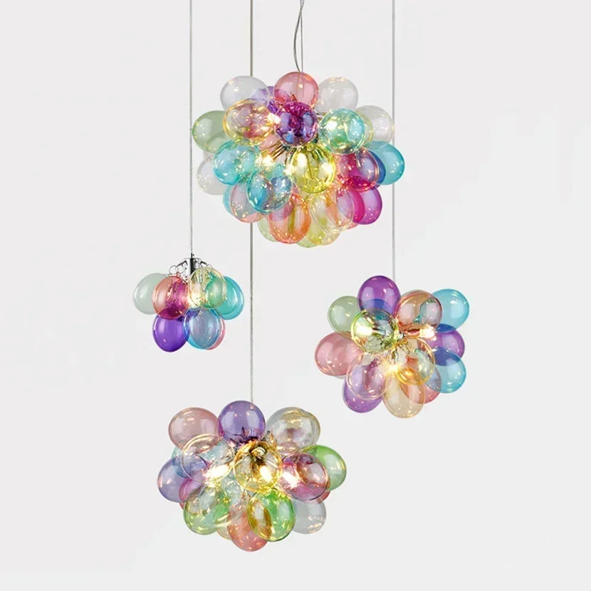 LED Balloon Chandelier Colorful Glass Ball Bubble Ceiling Lamp For Living Room Bedroom Home Decoration Hanging Light New