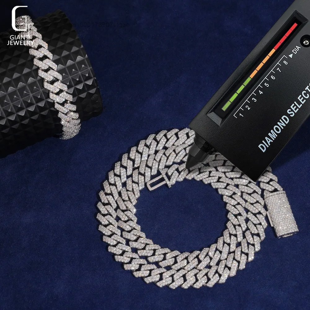 HipHop Moissanite Jewelry 925 Sterling Silver Moissanite Cuban Link Chain Past Diamond Tester 10MM Moissanite Cuban Chain Mens.