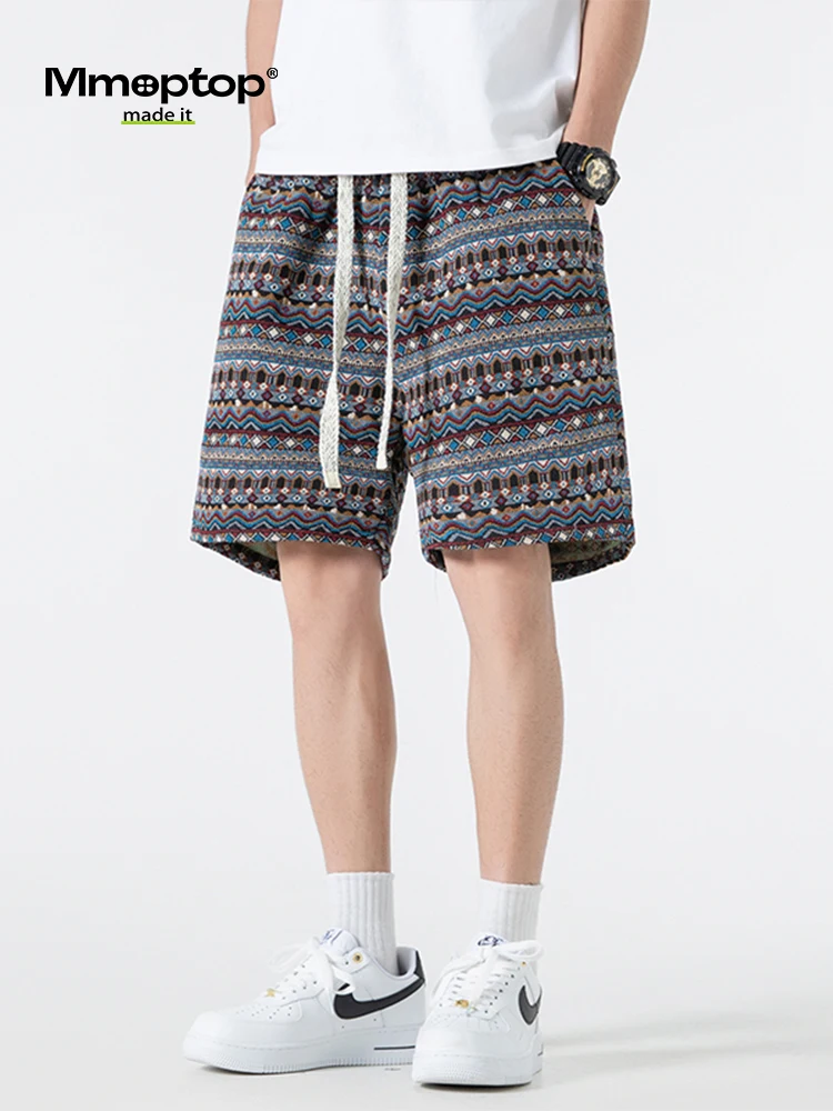 

MMOPTOP American High Street Men's orts Summer New Casual Loose Stripe Design Five-Quarter Length Youth Faion Straight Leg