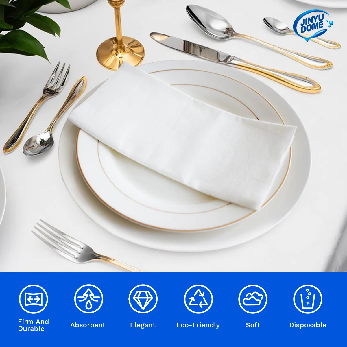 JINYUDOME 100Pcs Disposable Linen-Feel Dinner Napkins,20*40cm White Napkin Towels,Prefolded Paper Napkins Pad For Party Wedding