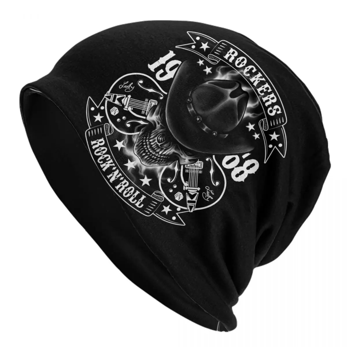 Rockabilly Skull 1968 Rockers Rock N Roll Guitars Bikers Skullies Beanies Caps Streetwear Winter Warm Knitted Hat Bonnet Hats