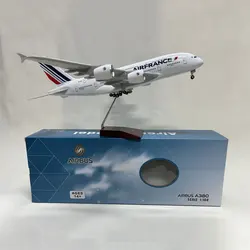 1/160 Scale 50.5CM Airplane Airbus A380 Air France Airline Model W LED Light & Wheel Diecast Plastic Resin Plane For Collection
