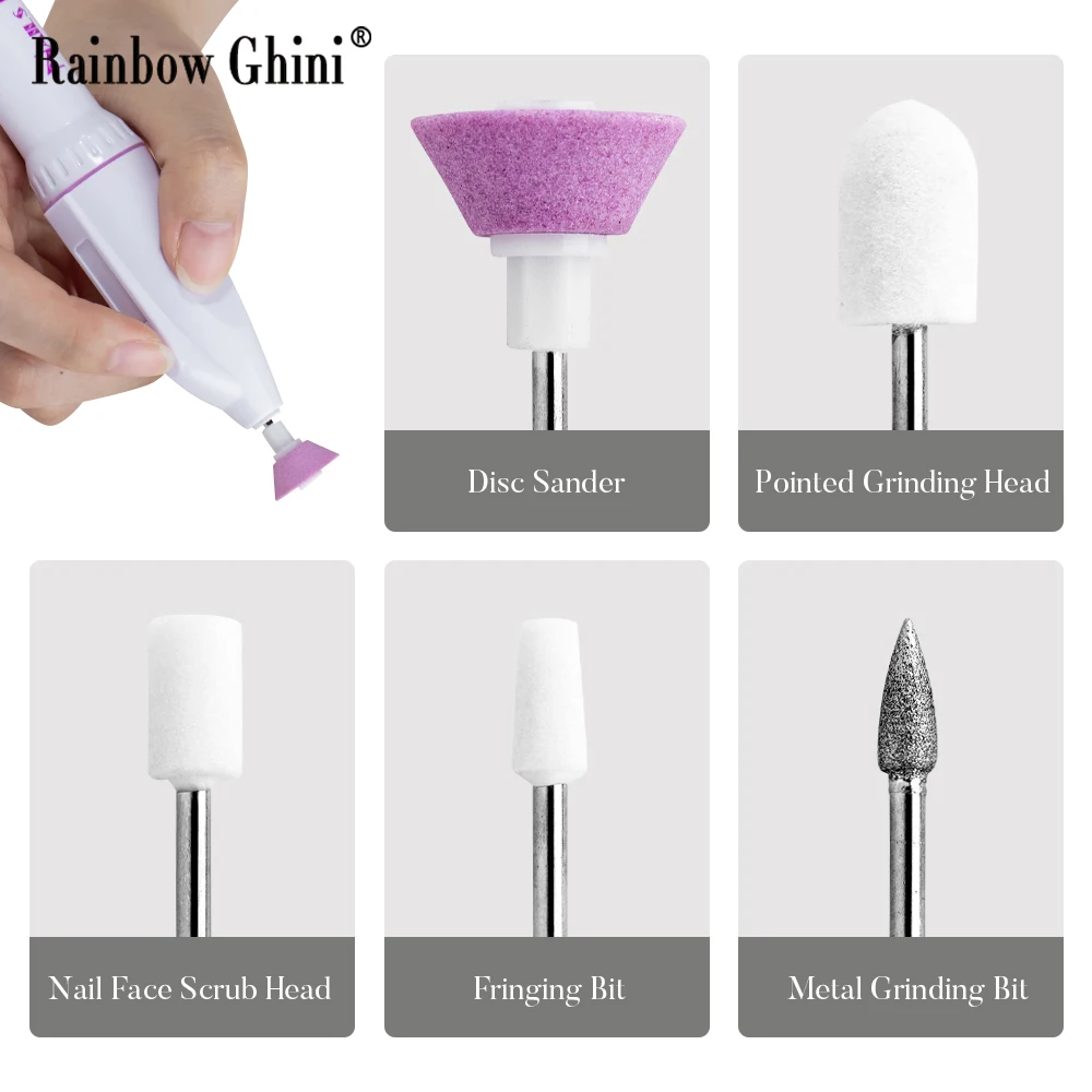 Rg máquina de moer esmalte de unhas ferramenta de beleza tipo 5 cabeça esfrega cuidados com as unhas e máquina de moer esmalte combinar saco de armazenamento