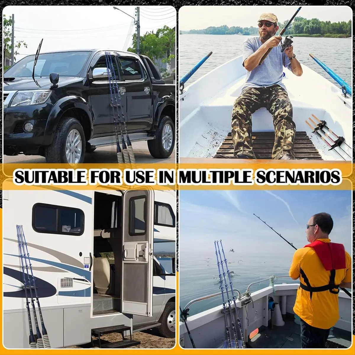 2 Pcs Magnetic Fishing Rod Holder for Car Portable Outdoor Pole Rack with 3 Holder Slots for Truck Bed Wall Garage Door