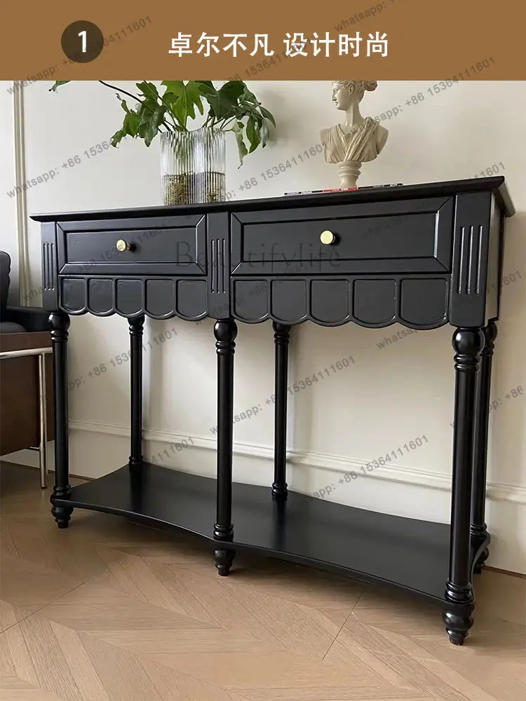 

French antique corridor decorative cabinet ultra-thin and extremely narrow high-end solid wood entrance cabinet