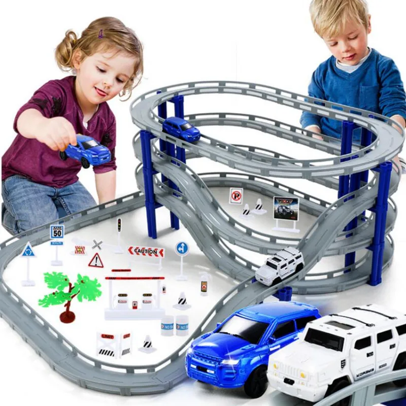 Railway Electric Racing Track Play Set Educational DIY Bend Flexible Race Track Road Transportation Building Toys For Children