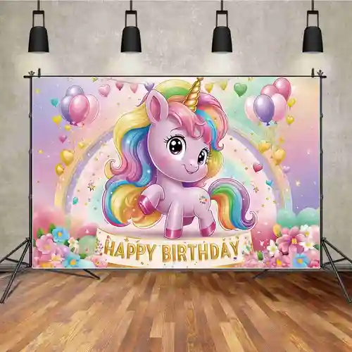 Imagen 2 del producto MOON.QG Hada unicornio cumpleaños niña Arco Iris mariposa telones de fondo para fotografía decoraciones de fiesta Banner fondo Photozone