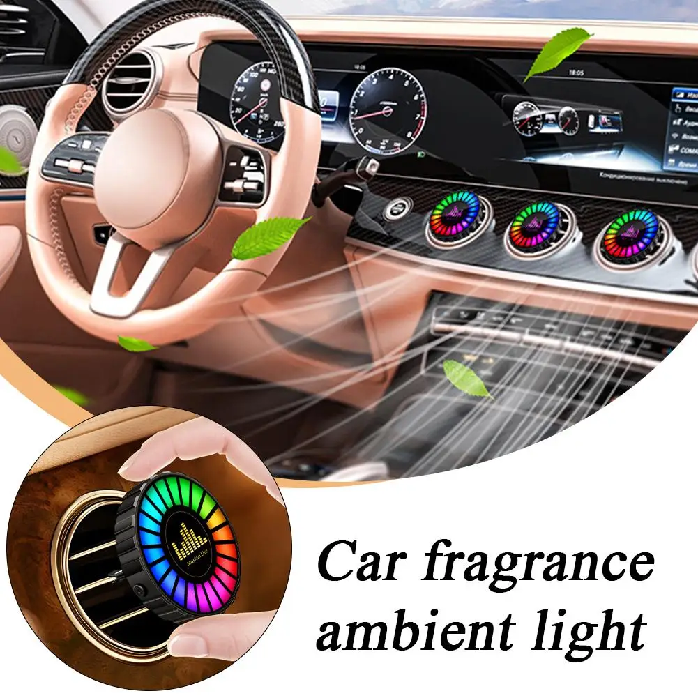 2-in-1 Car RGB Music Rhythm Lamp With Aromatherapy Sound-Activated Light Rechargeable Vent Clip Car Fragrance Ambient Light
