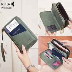 RFID Anti-Theft Brush Passportbag, Multi-functional Storage Bag, Large Capacity, Double Zipper, Long Crossbody Passport bag
