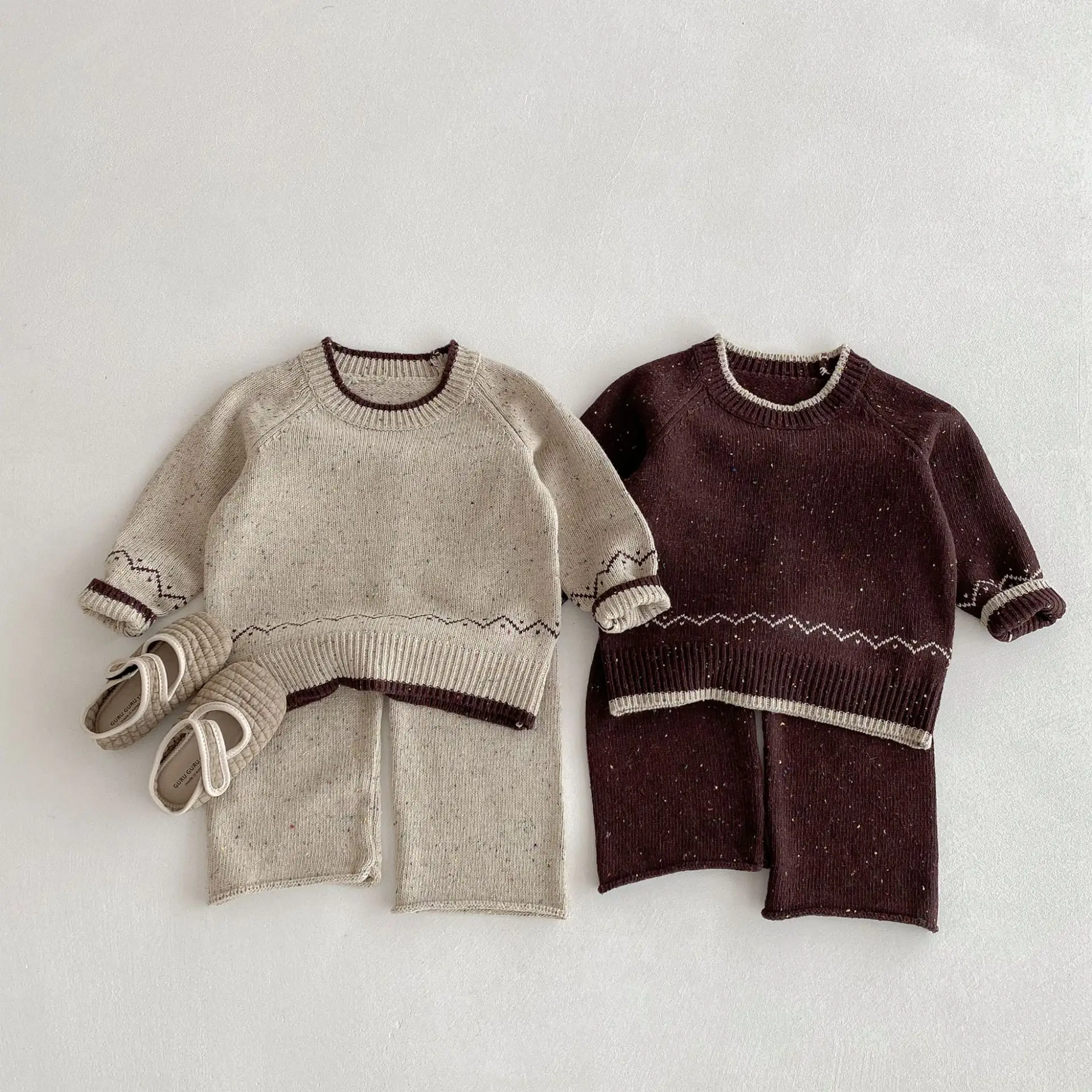 

2025 Autumn New Children Long Sleeve Knit Sweater 2pcs Suit Baby Girl Knitted Clothes Set Kids Casual Sweater Outfits