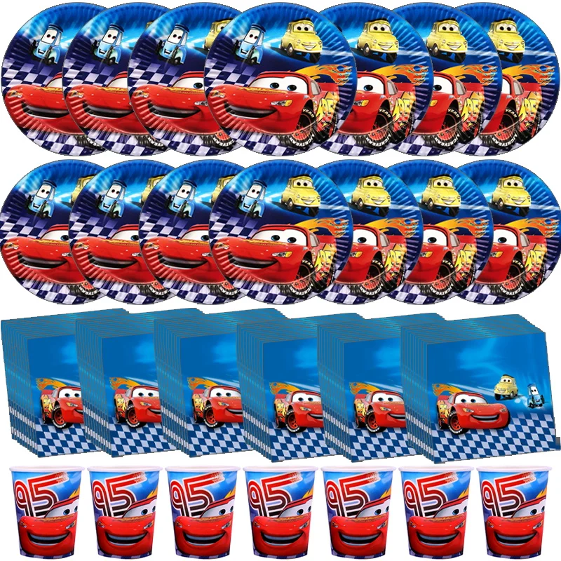 Disney Pixar Cars Birthday Party Decorations Lightning Mcqueen Tableware Supplies Paper Plate Cup Set Backdrop Balloons for Kids