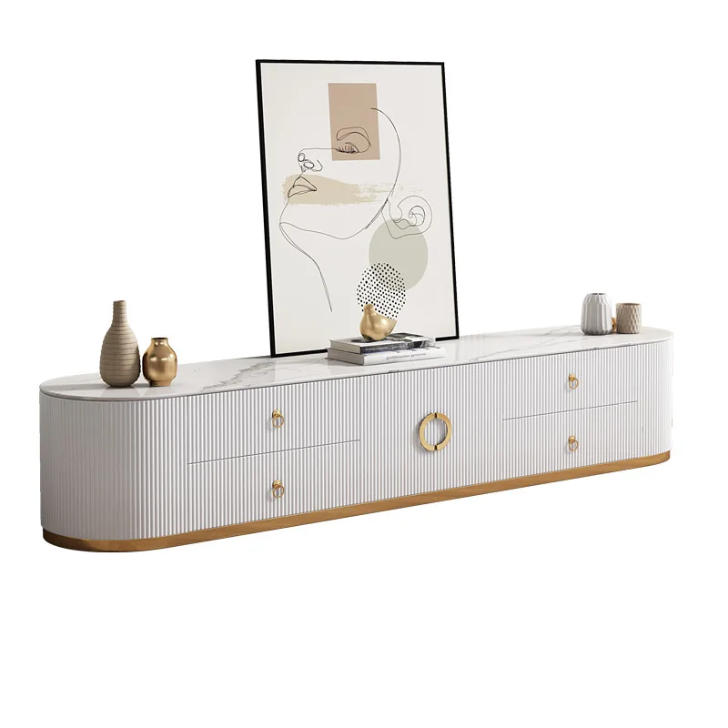 #Modern Minimalist Cream White TV Cabinet Coffee Table Set Light Luxury Home Furniture with Rock Board & Cabinet Living Room
