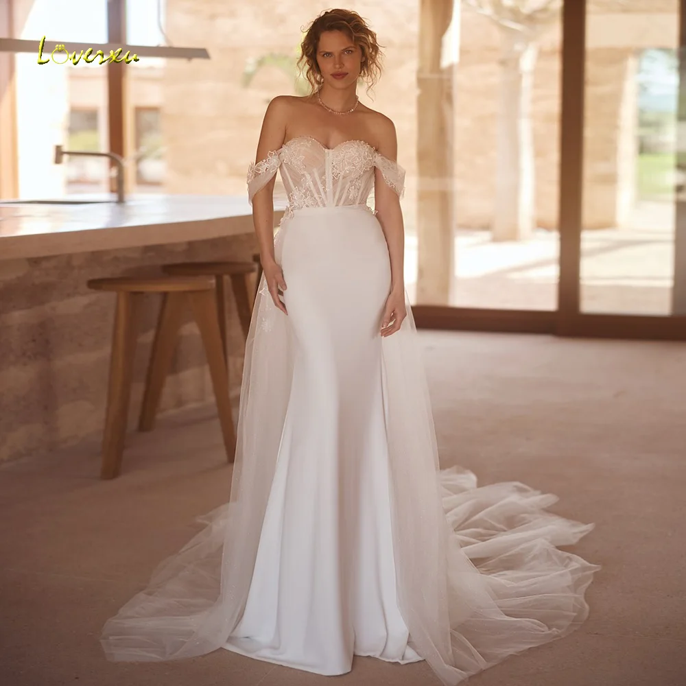 Loverxu Mermaid Sexy Wedding Dresses Sweetheart Off The Shoulder Vestido De Novia Lace Detachable Train Custom Made Bridal Gown