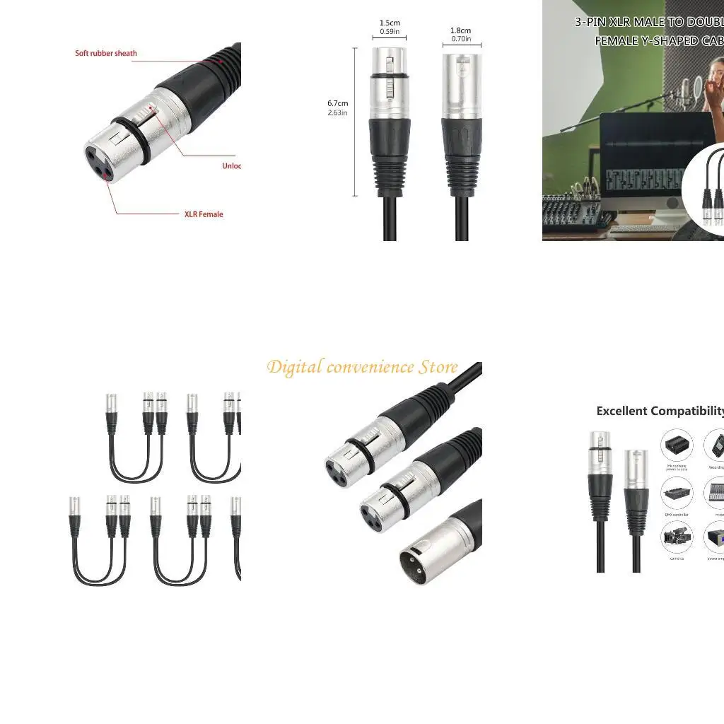 

97QA XLRs Male To 2Female Sound Splitter Cable,3Pin Connectors For Improve Signals Clear Studio Equipment