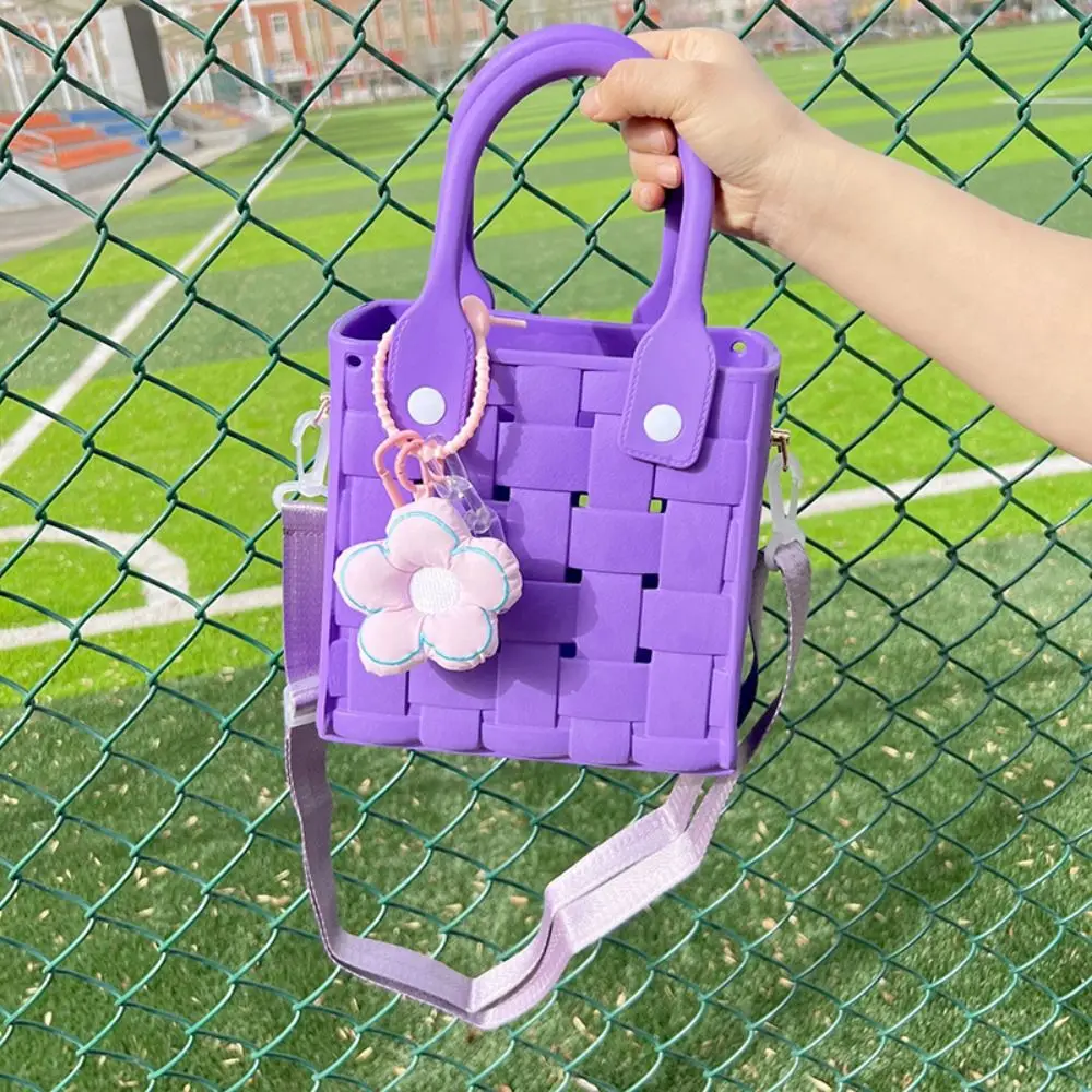 Cesta de compras ahuecada de gran capacidad para mujer, bolso de playa, PVC, portátil, duradero, accesorios de flores, vacaciones