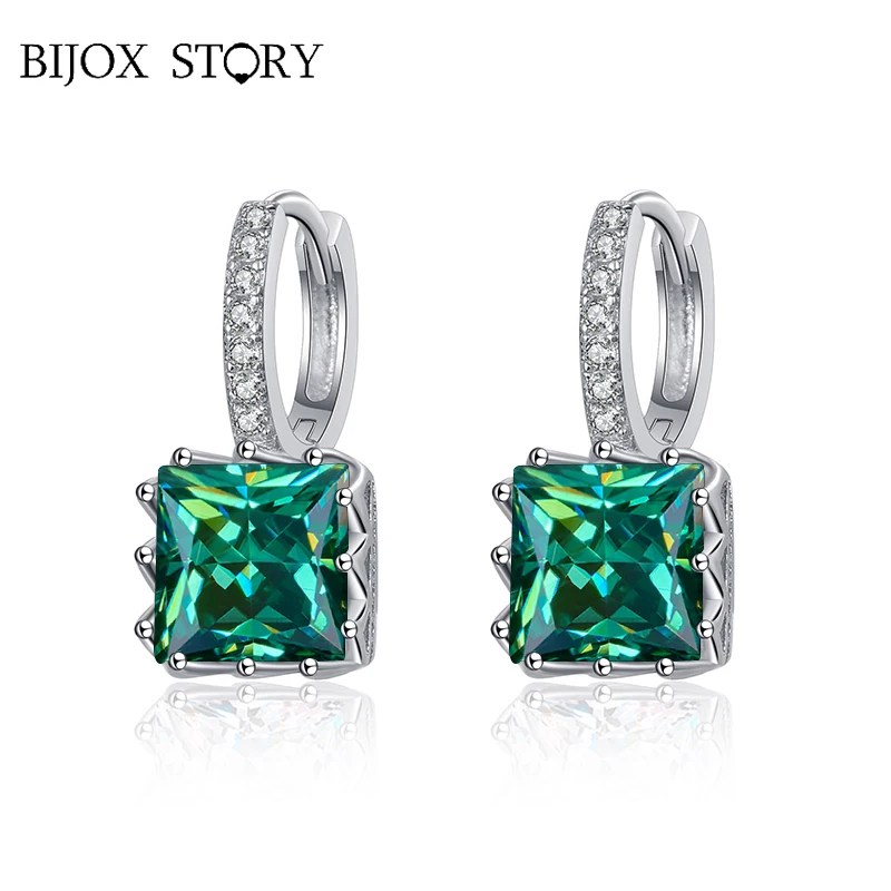 

BIJOX STORY 1CT/2CT Moissanite Square Shape Earrings for Women S925 Sterling Silver Fine Jewelry Wedding Earrings Couple Gifts