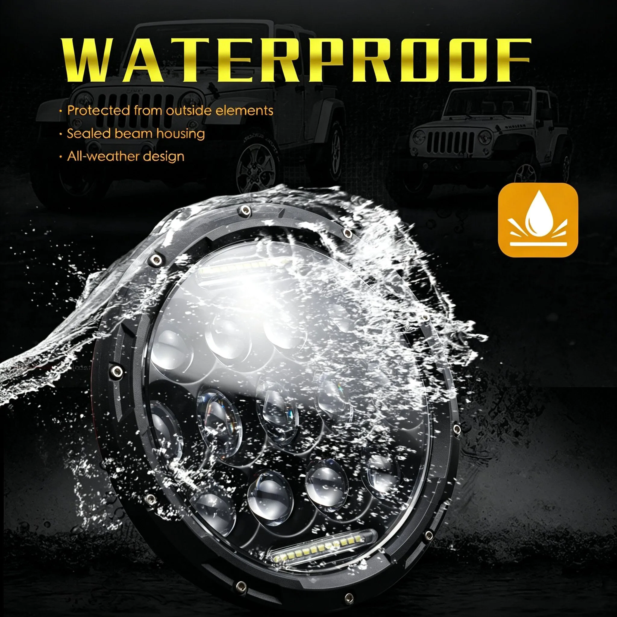 2Pcs 7 Inch Round LED Headlight DRL Turn Signal Projector Headlamp For Jeep Wrangler JK TJ CJ Toyota Land Cruiser Motorcycle