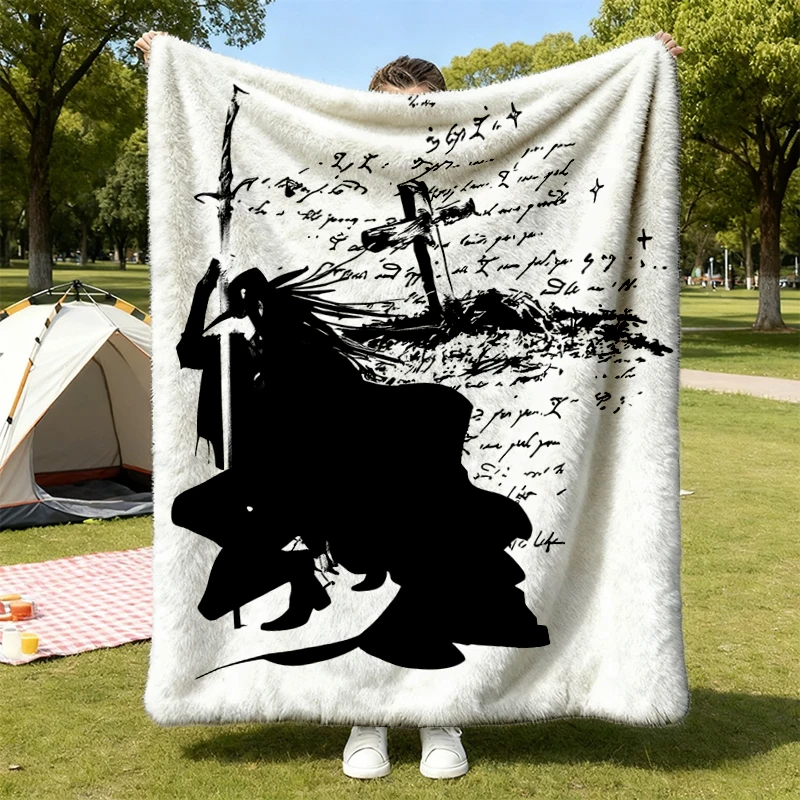 Vampire Hunter D Gothic Graphic Flannel Blanket, 90s Retro Dark Anime Flannel Blanket
